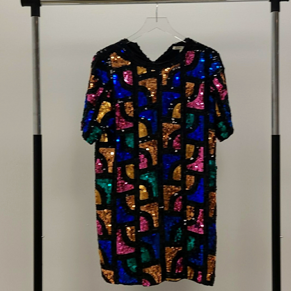 multicolored sequened dress